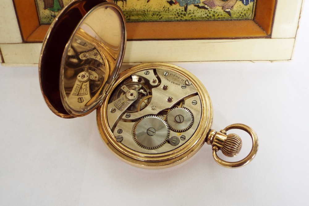 Antique Swiss full hunter pocket watch, circa 1910 View V