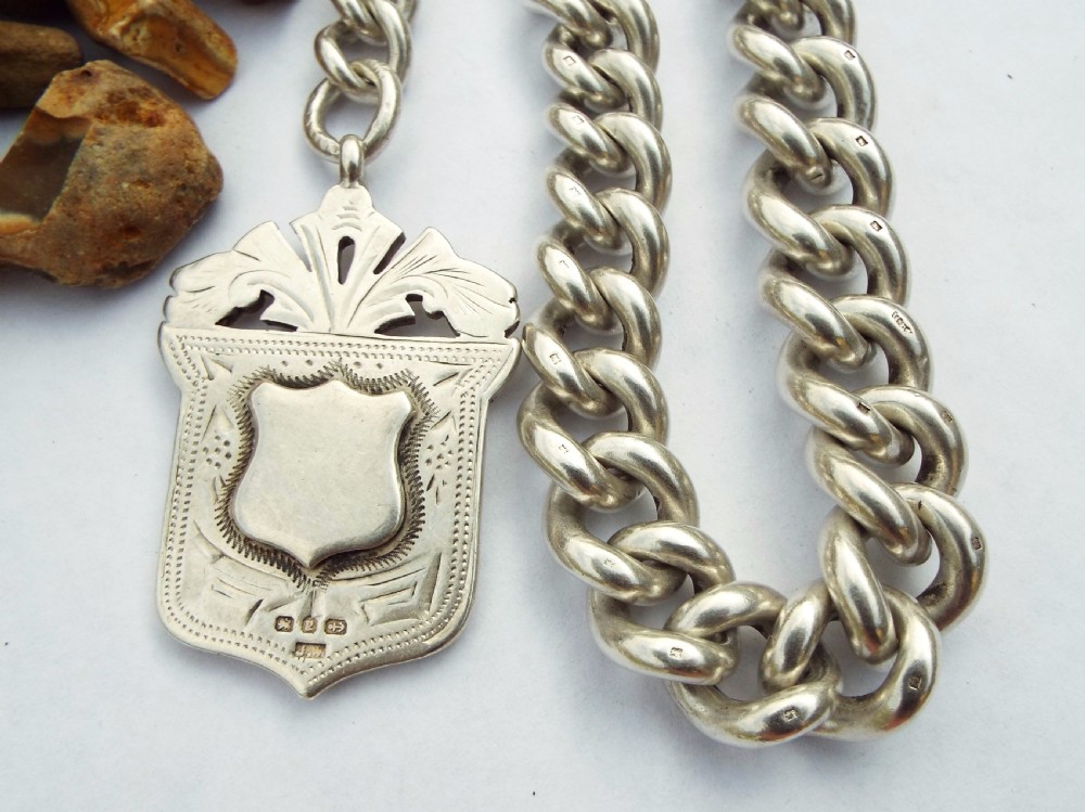 Heavy 1898 silver Goliath watch chain with fob, 246g View II