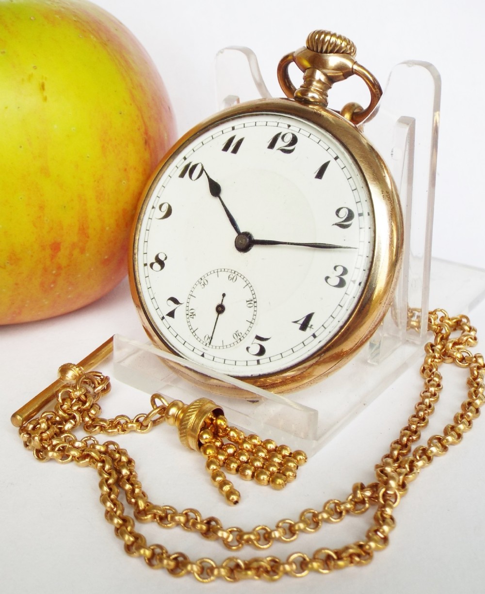 1920s Swiss gold plated pocket watch with chain