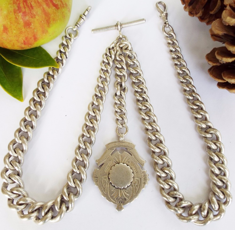 Heavy antique silver Goliath watch chain 242g View II