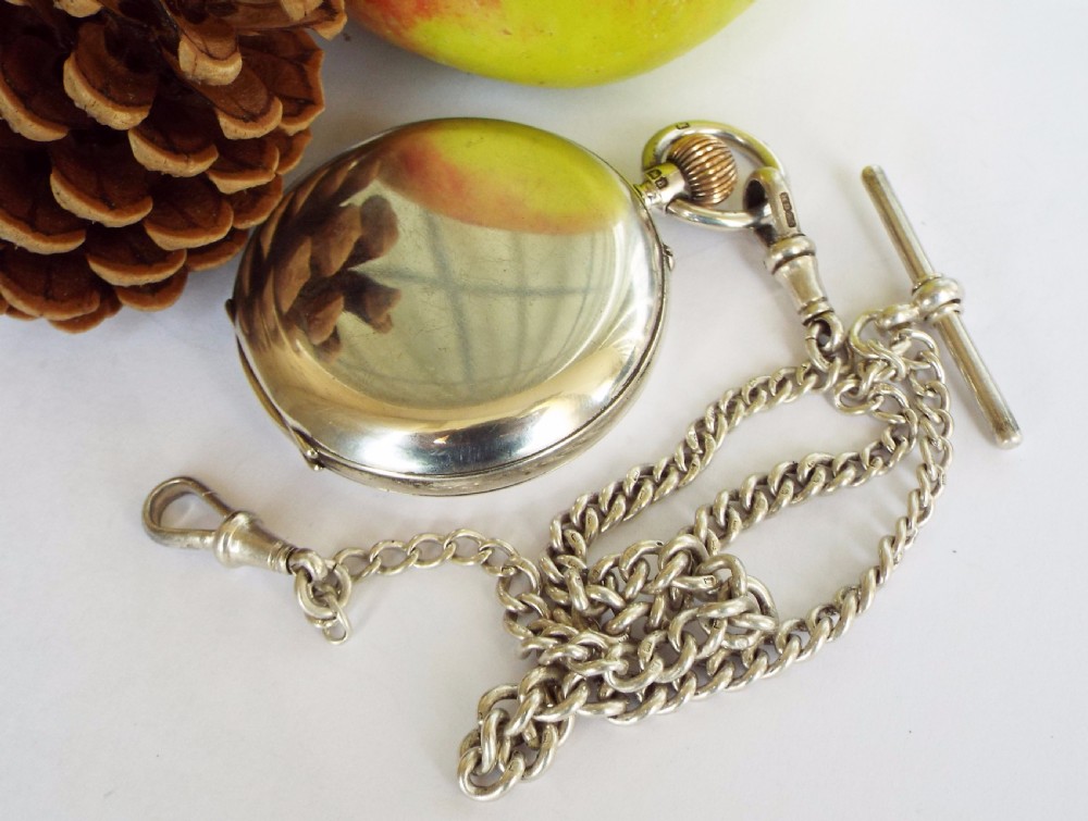 1928 Rotherhams silver hunter pocket watch and chain View II