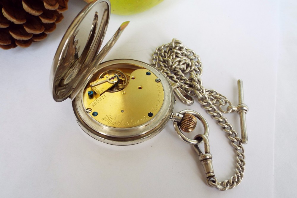 1928 Rotherhams silver hunter pocket watch and chain View IV