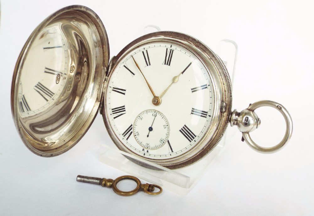 Antique English silver hunter pocket watch, 1873