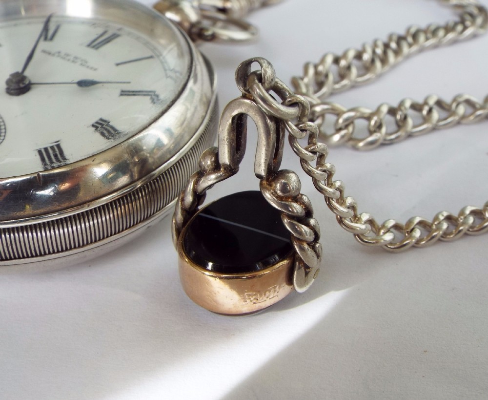Antique silver Waltham pocket watch, 1892 View III