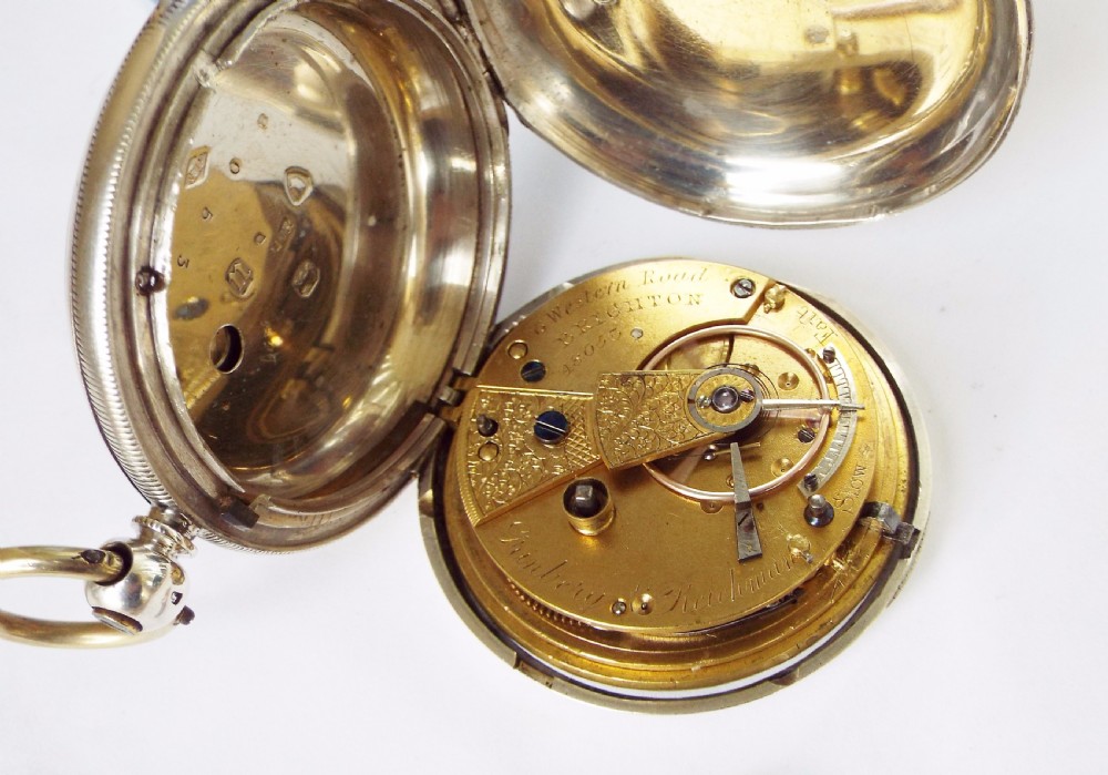 English silver full hunter pocket watch by Grinberg & Reichmann, 1875 View V