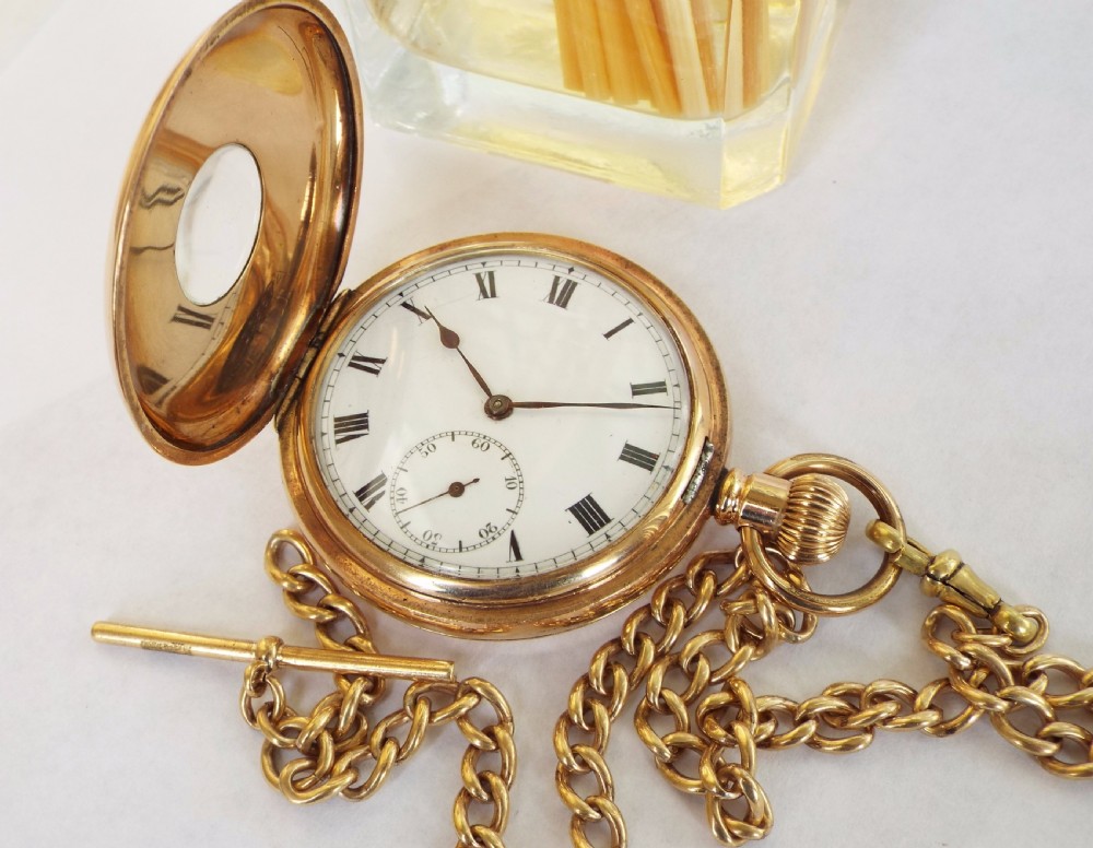 1930s half hunter pocket watch with chain View III