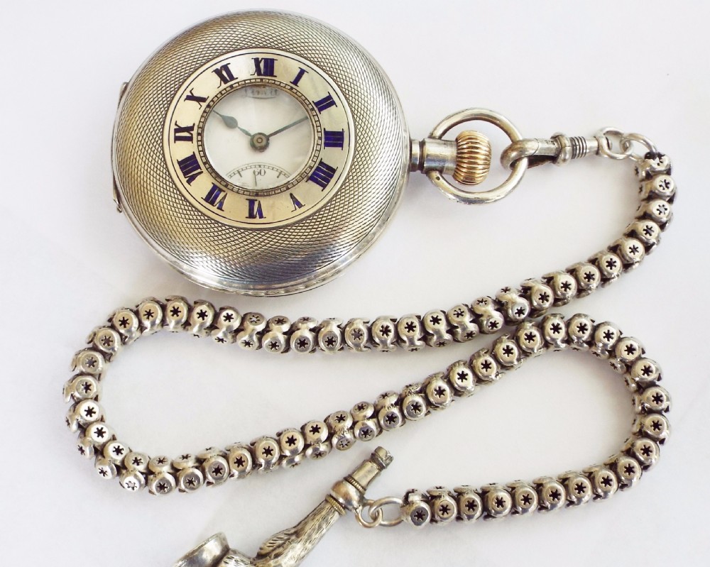 1918 silver Limit half hunter pocket watch & chain