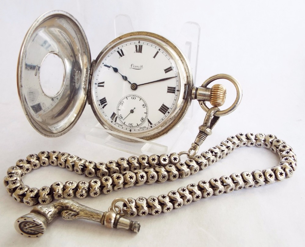1918 silver Limit half hunter pocket watch & chain View II