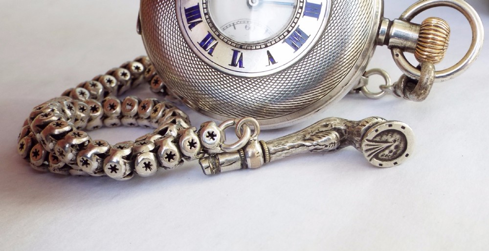 1918 silver Limit half hunter pocket watch & chain View V