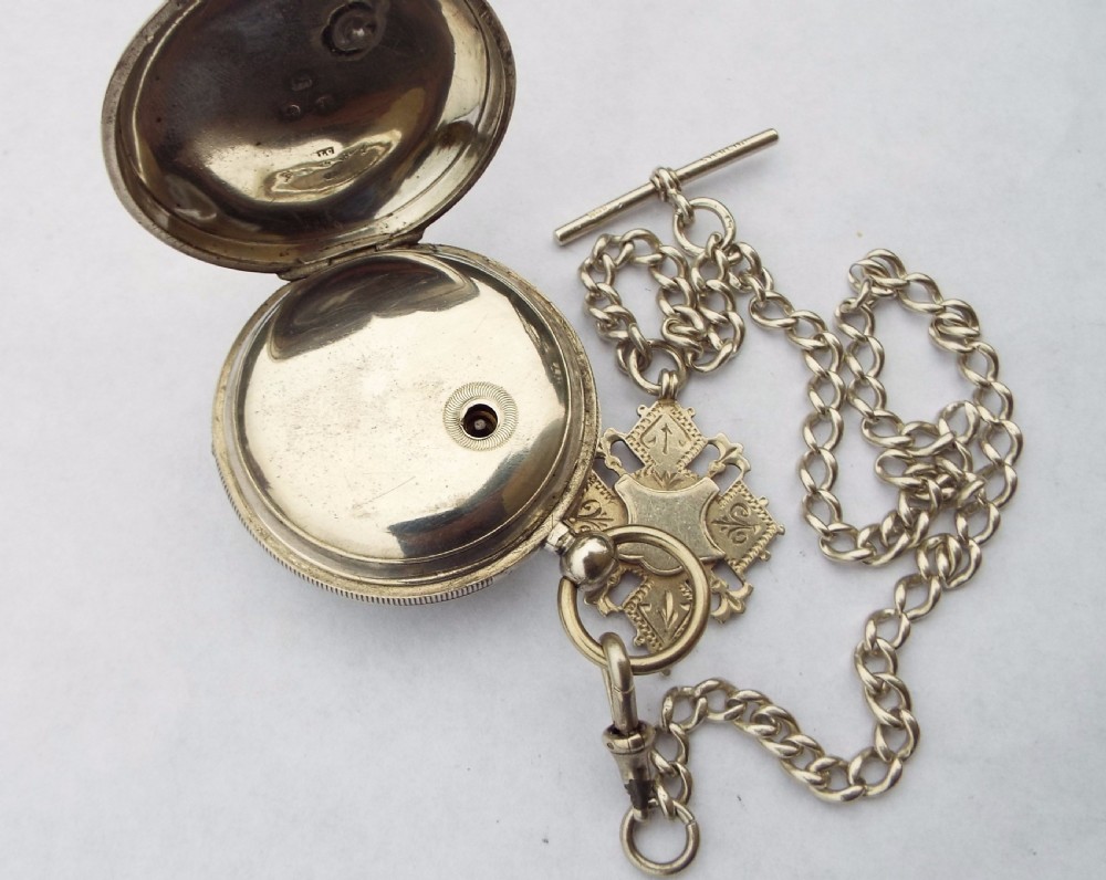 Antique Waltham silver pocket watch with chain View III