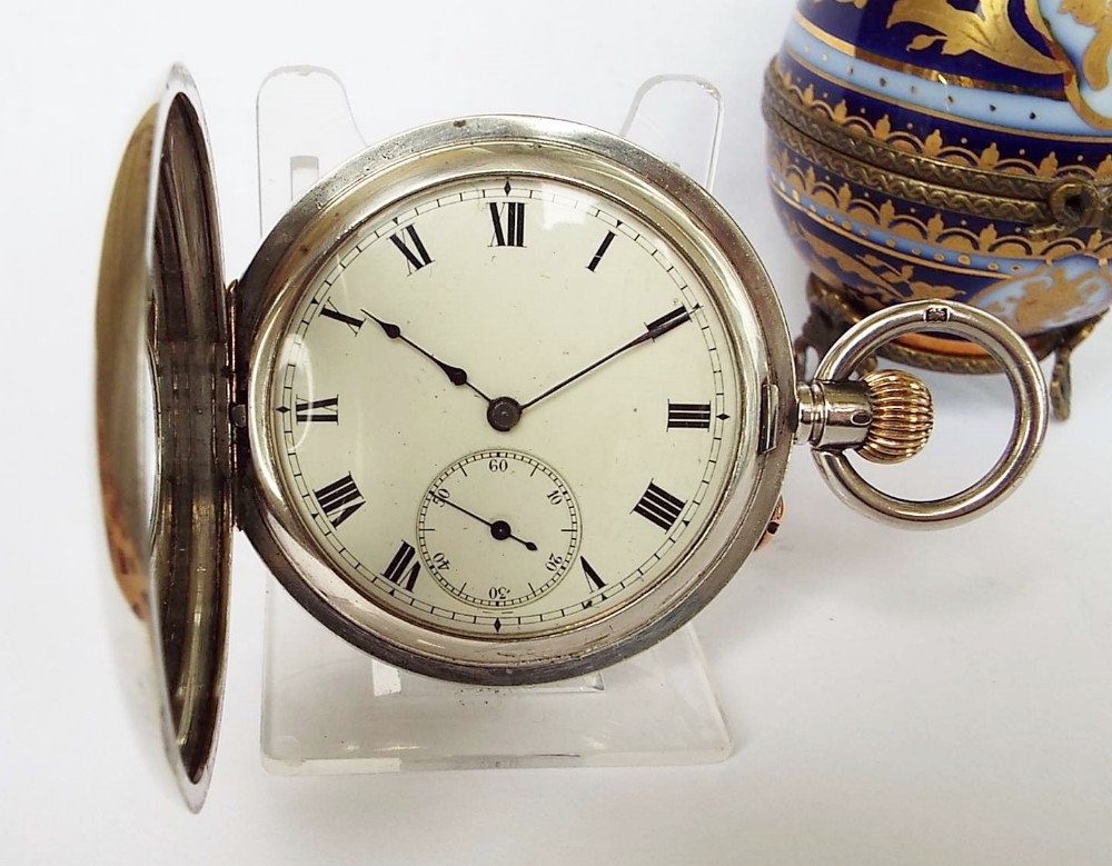 Antique 1911 silver half hunter pocket watch.