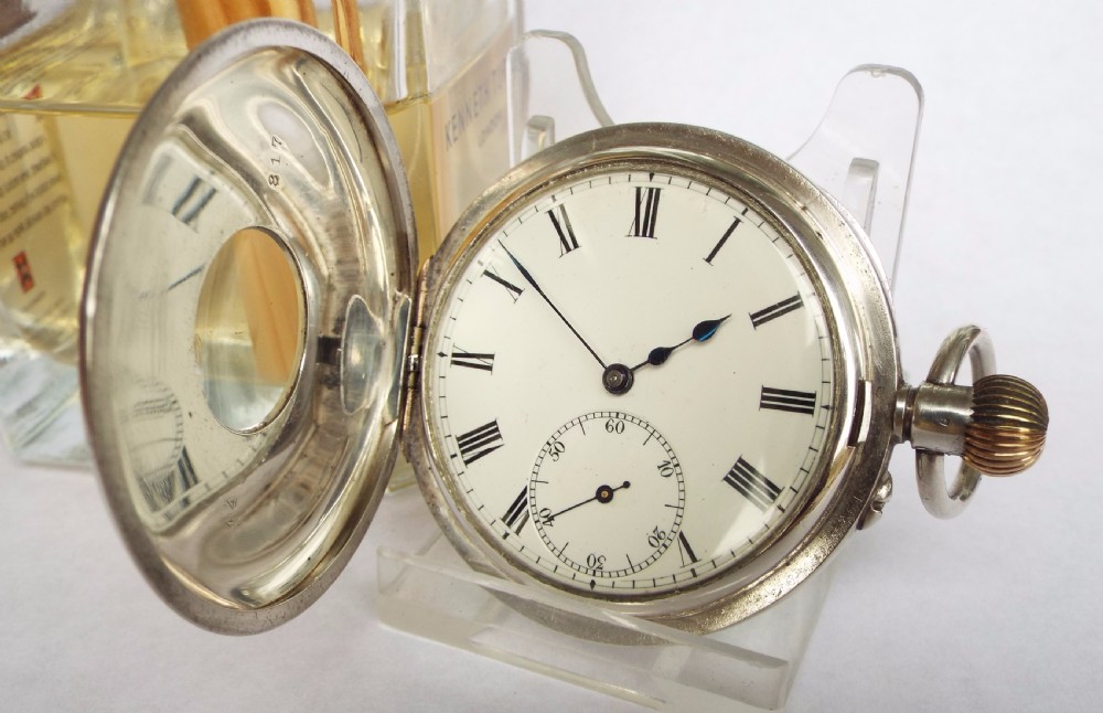 Antique Swiss silver half hunter pocket watch View II