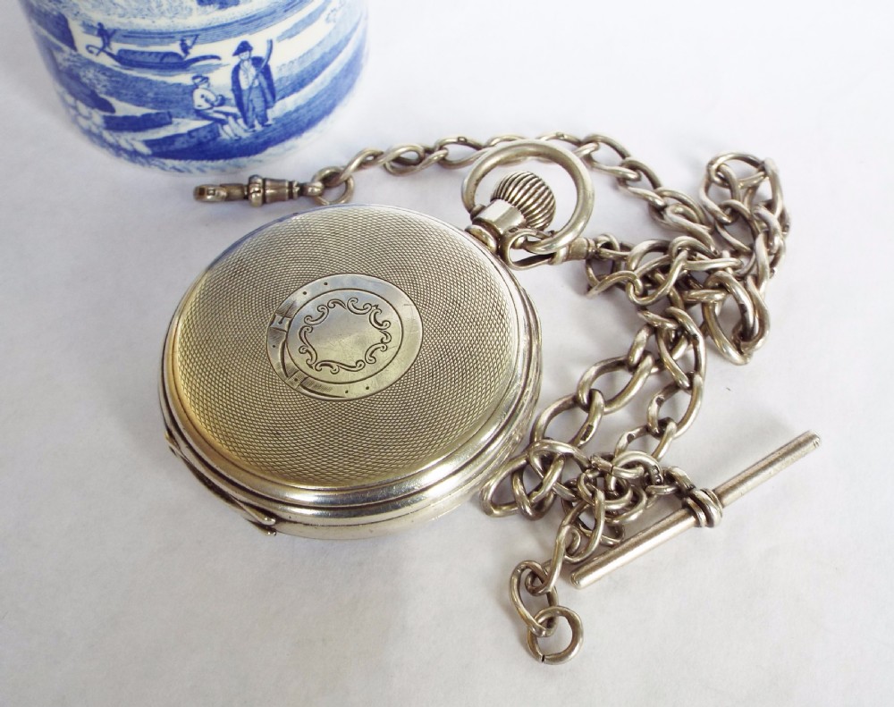 1921 silver open faced pocket watch and chain View III