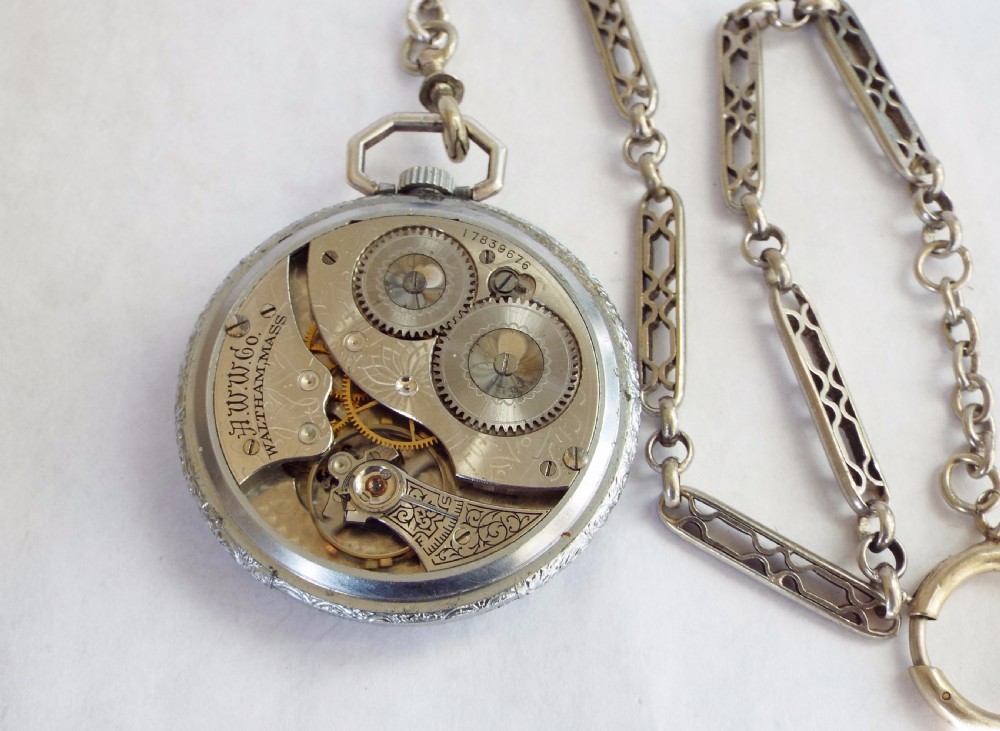 A Waltham pocket watch, 1909, with chain View III