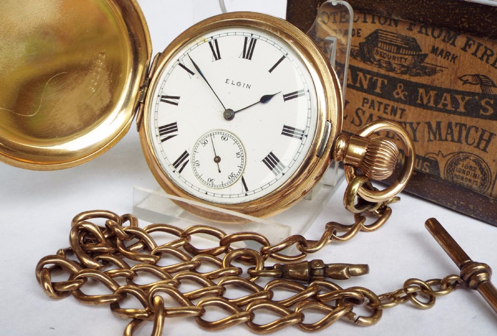 Antique 1905 Elgin hunter pocket watch & chain