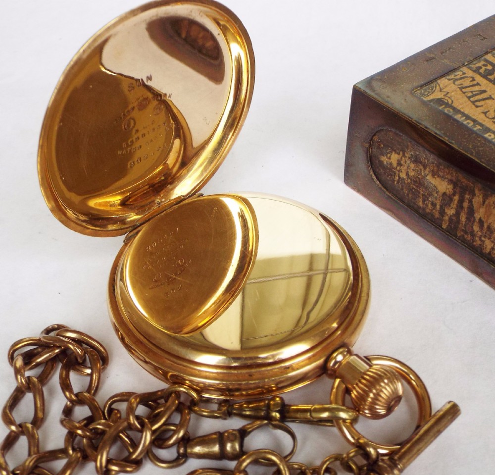 Antique 1905 Elgin hunter pocket watch & chain View III