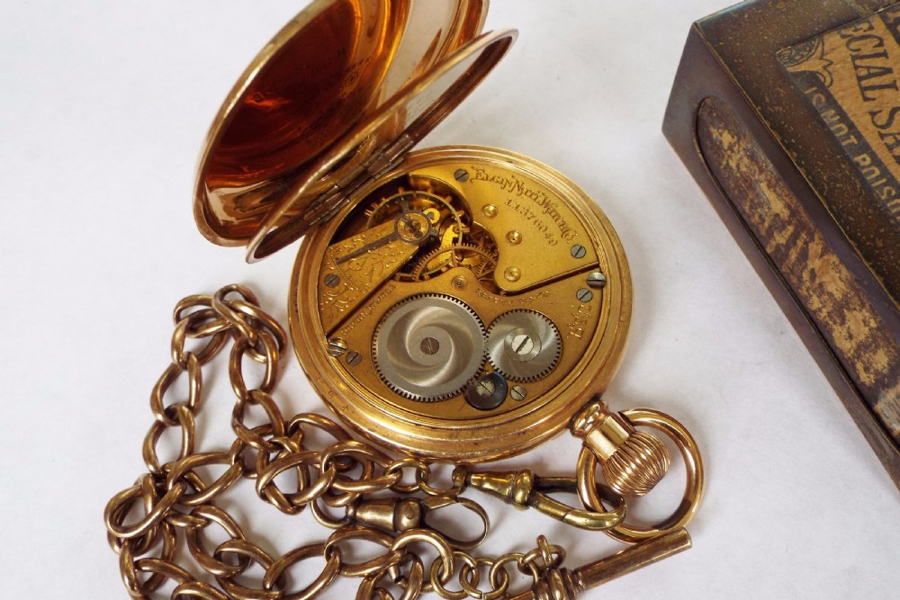 Antique 1905 Elgin hunter pocket watch & chain View IV