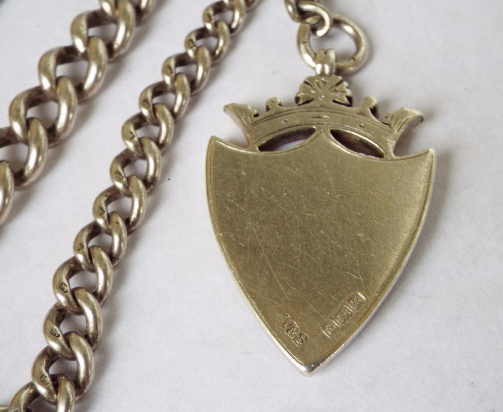 Antique silver single watch chain with fob View III