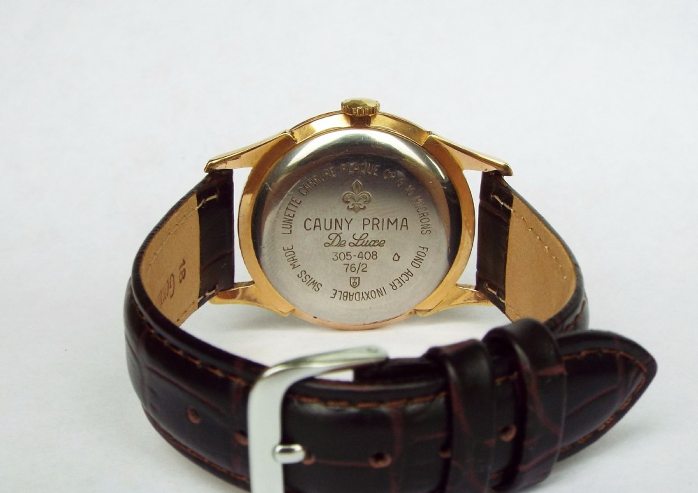 Gents 1950s Cauny Prima Calendario wrist watch View V