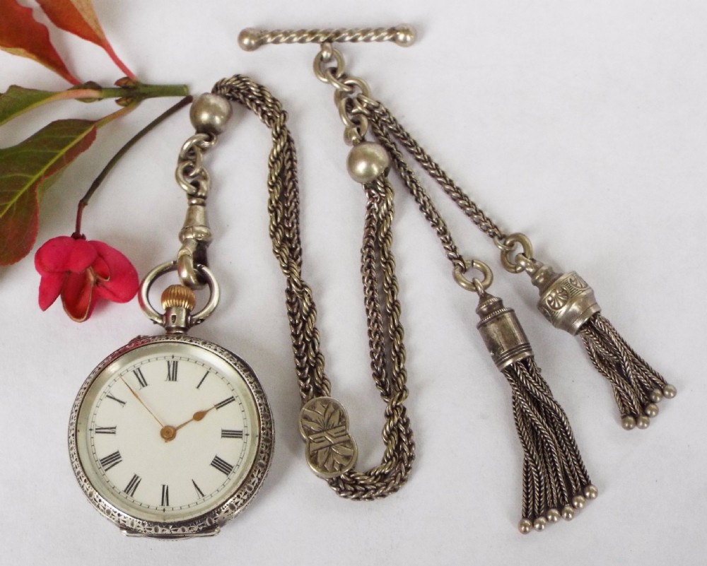 A lady’s Swiss fob watch with albertina, c1900 View II