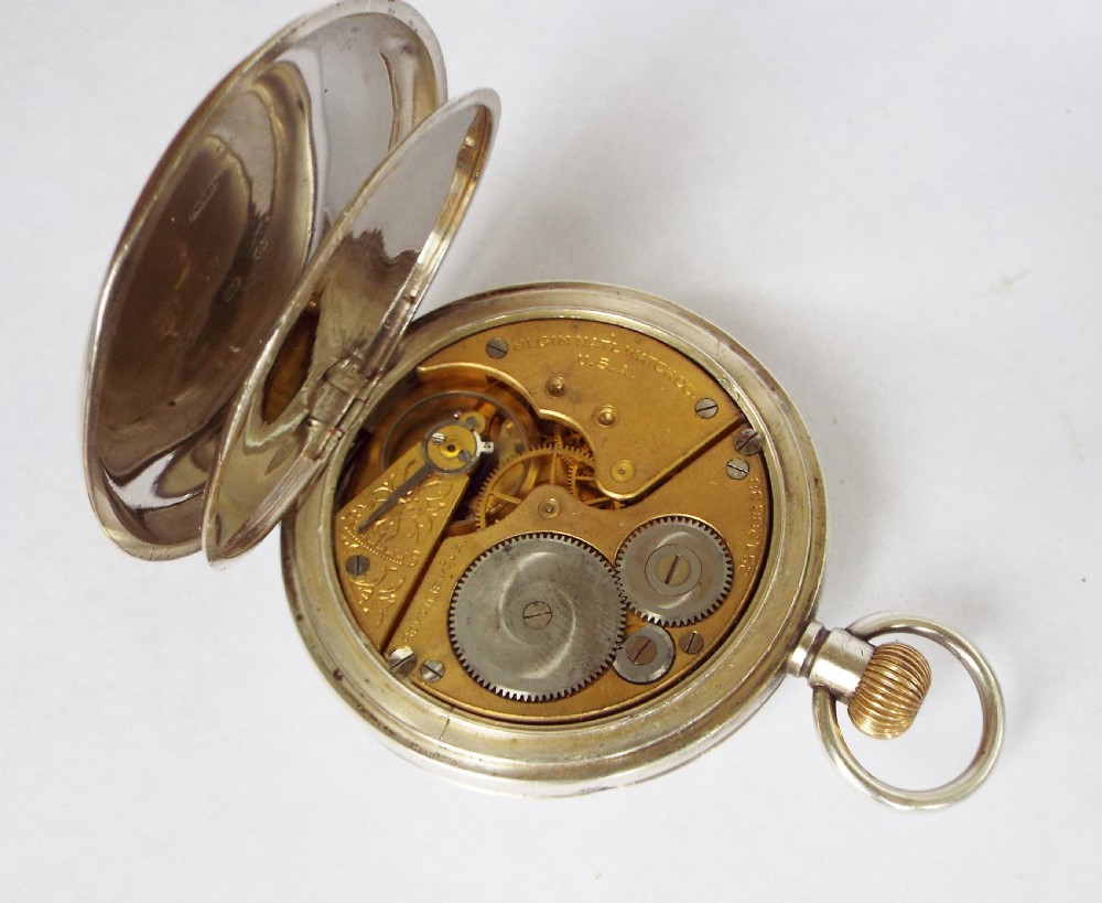 Antique 1918 silver  Elgin half hunter pocket watch View V