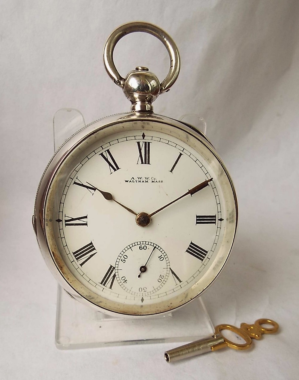 An antique silver Waltham pocket watch, 1891.
