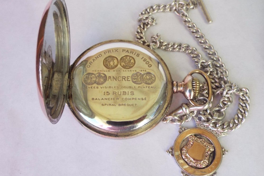 Antique Zenith silver pocket watch with silver chain View V
