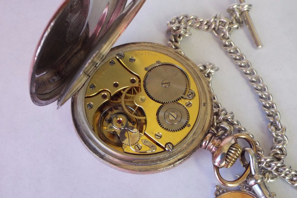Antique Zenith silver pocket watch with silver chain View VI