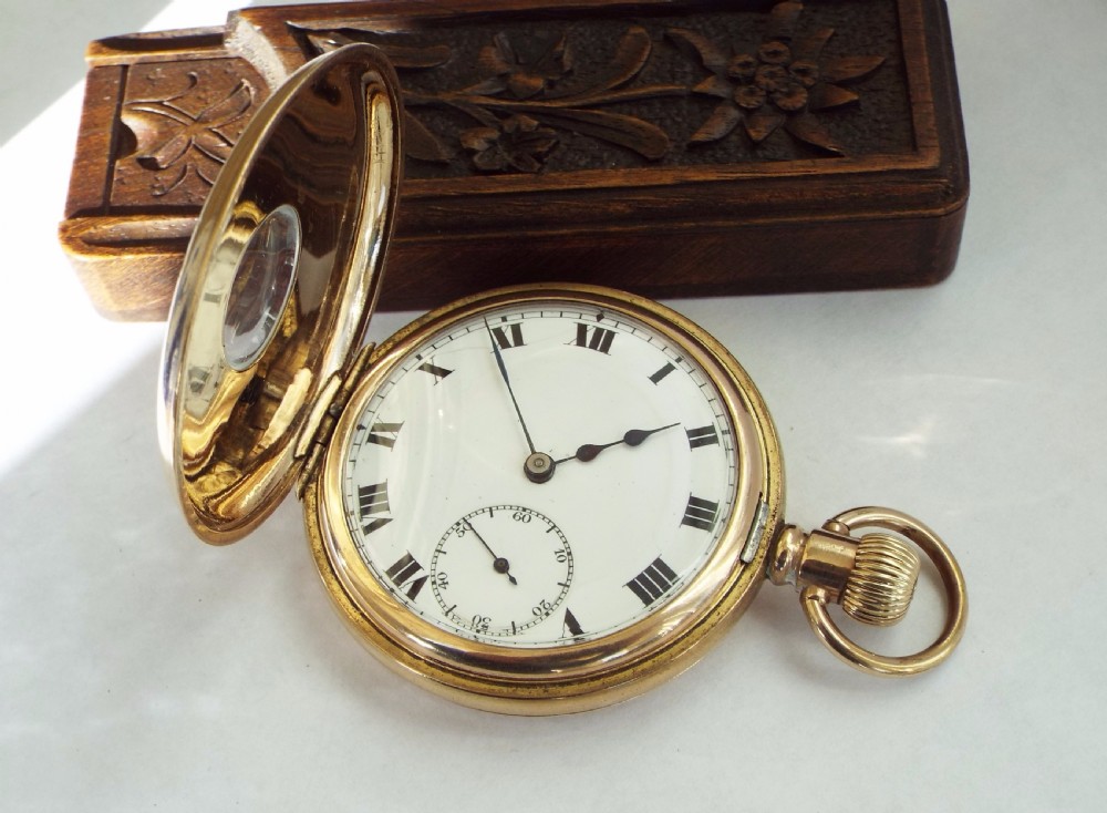 1940s gold plated half hunter pocket watch View II