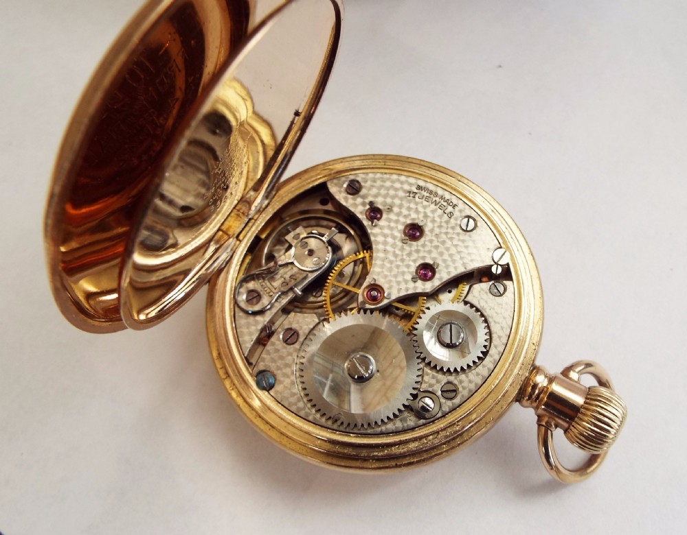 1940s gold plated half hunter pocket watch View IV