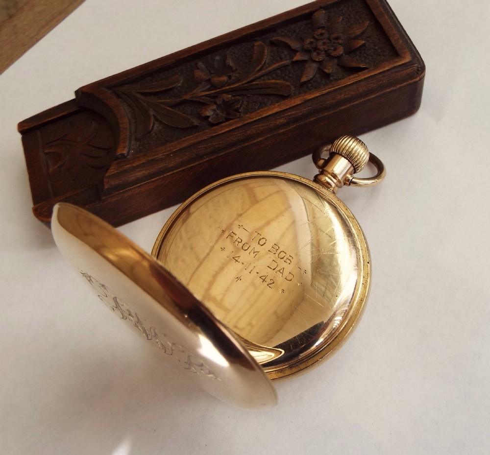 1940s gold plated half hunter pocket watch View V