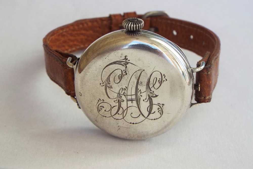 WW1 Officer's silver full hunter wrist watch, 1917