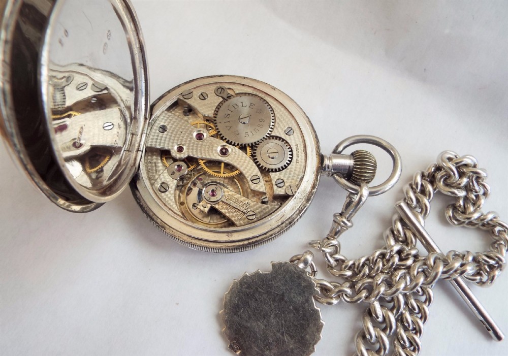 1918 silver pocket watch, albert and shooting fob View III