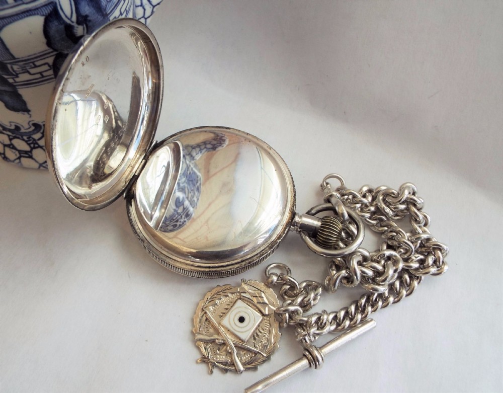 1918 silver pocket watch, albert and shooting fob View IV