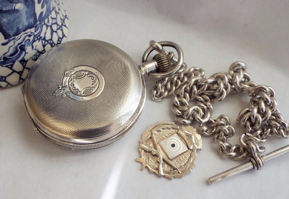 1918 silver pocket watch, albert and shooting fob View V