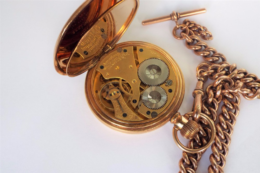 1908 Waltham Traveler pocket watch and chain View V