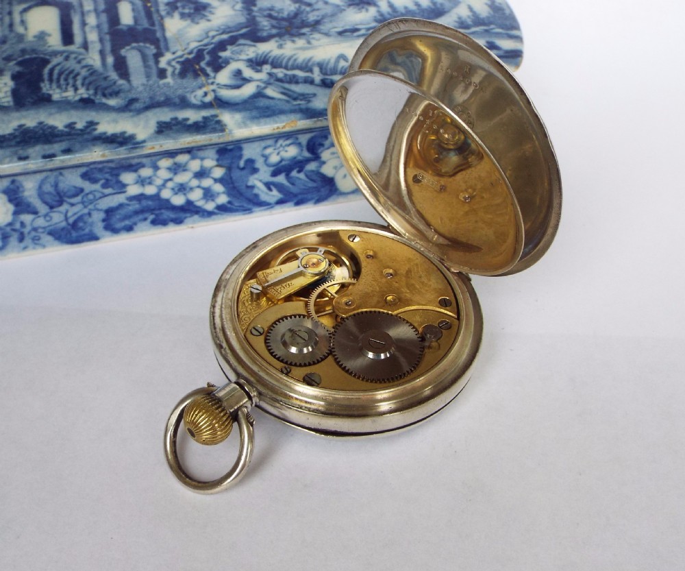 Antique silver Omega pocket watch, c1910s View V