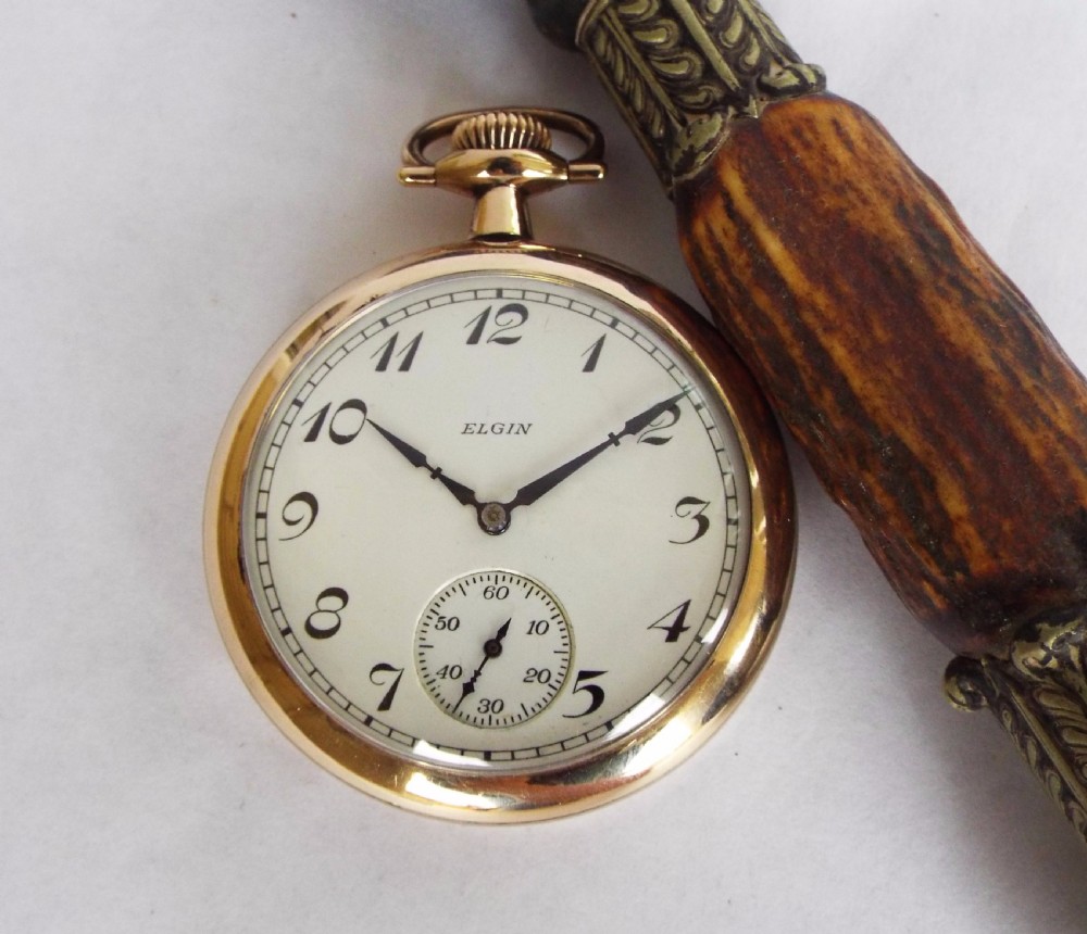 Elgin gold plated pocket watch, 1927 View II