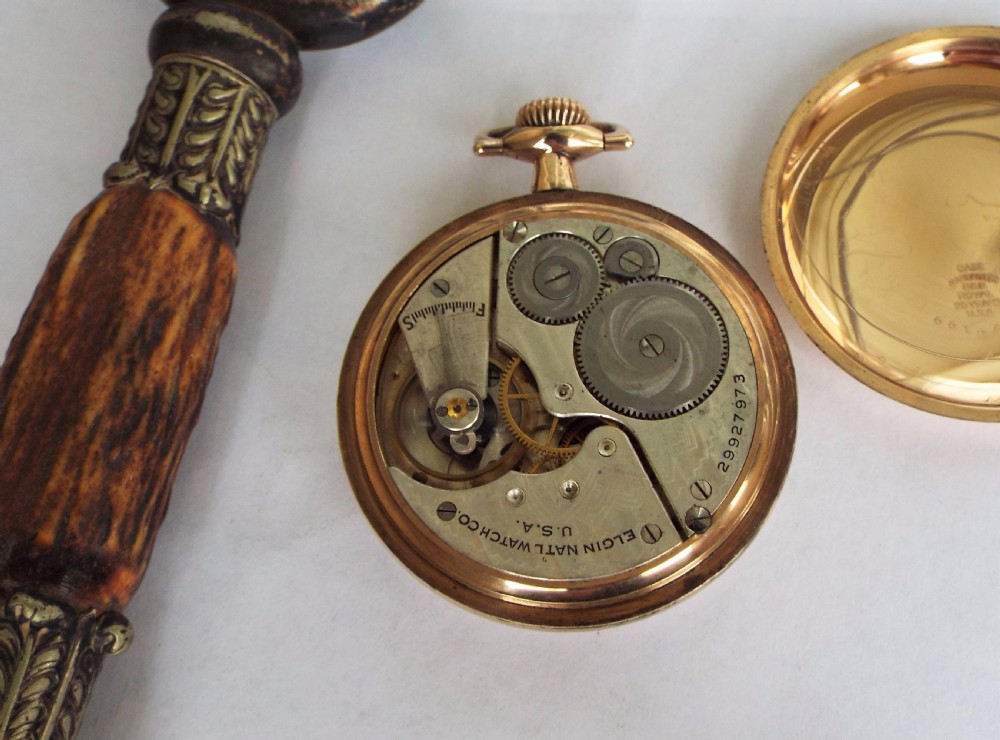 Elgin gold plated pocket watch, 1927 View IV