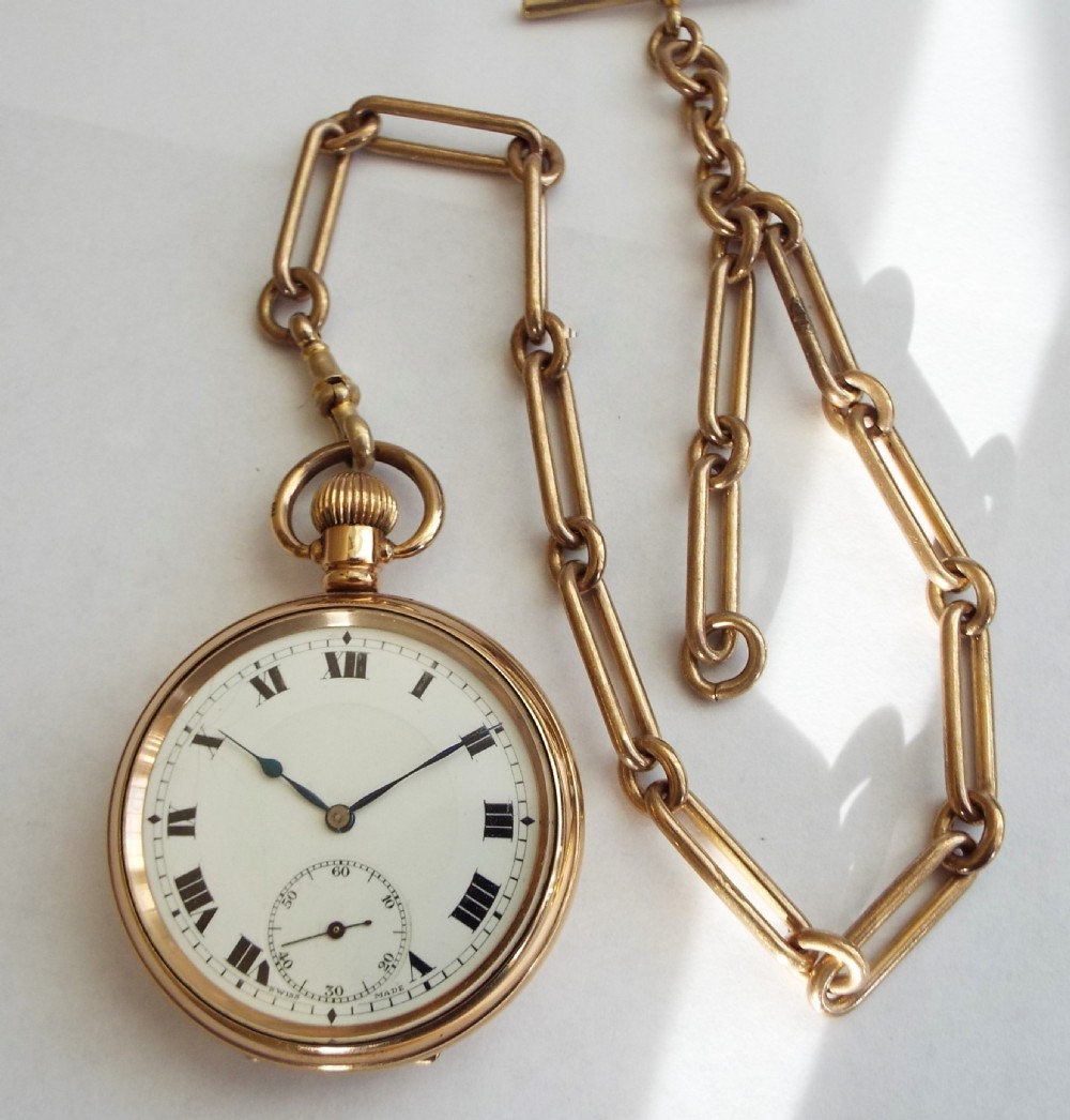 1930s gold plated pocket watch and albert View II