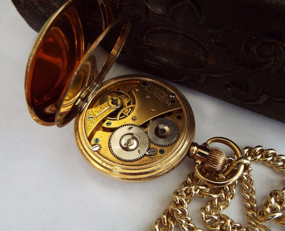 1905 Waltham hunter watch & silver gilt albert View VI