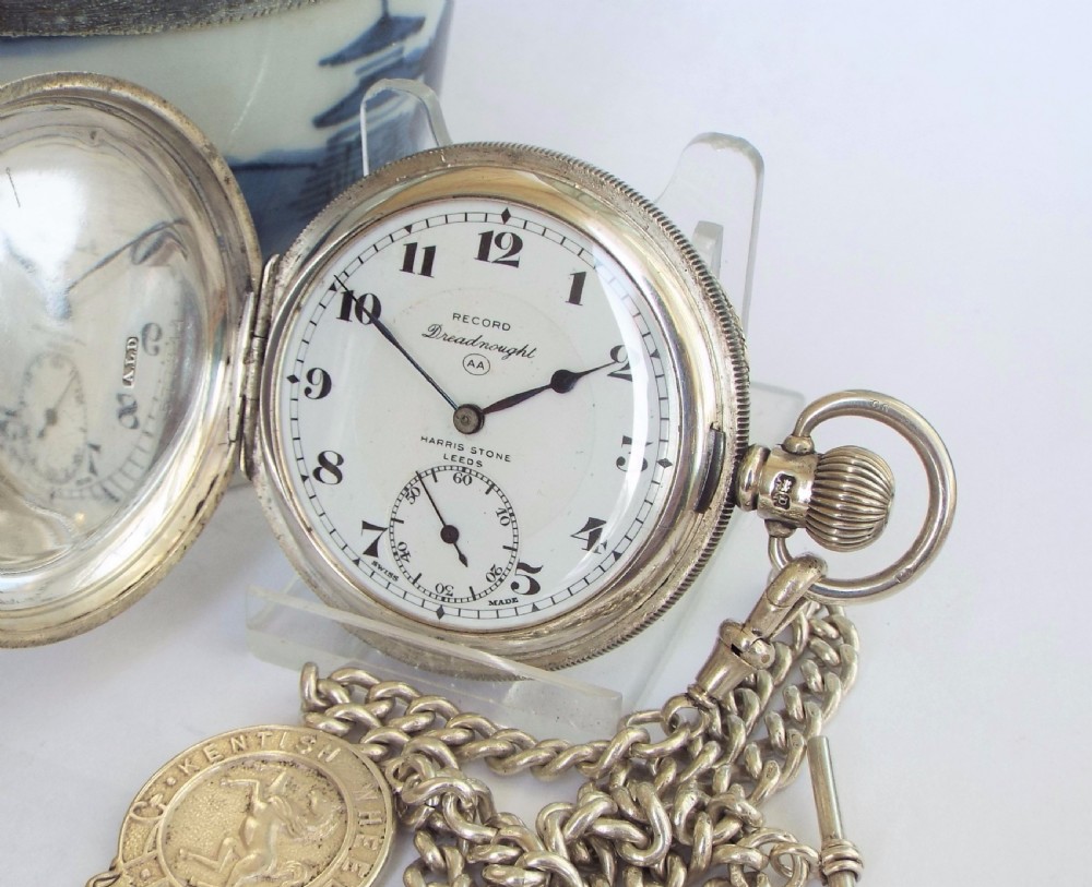 1929 silver Record Dreadnought hunter pocket watch View II