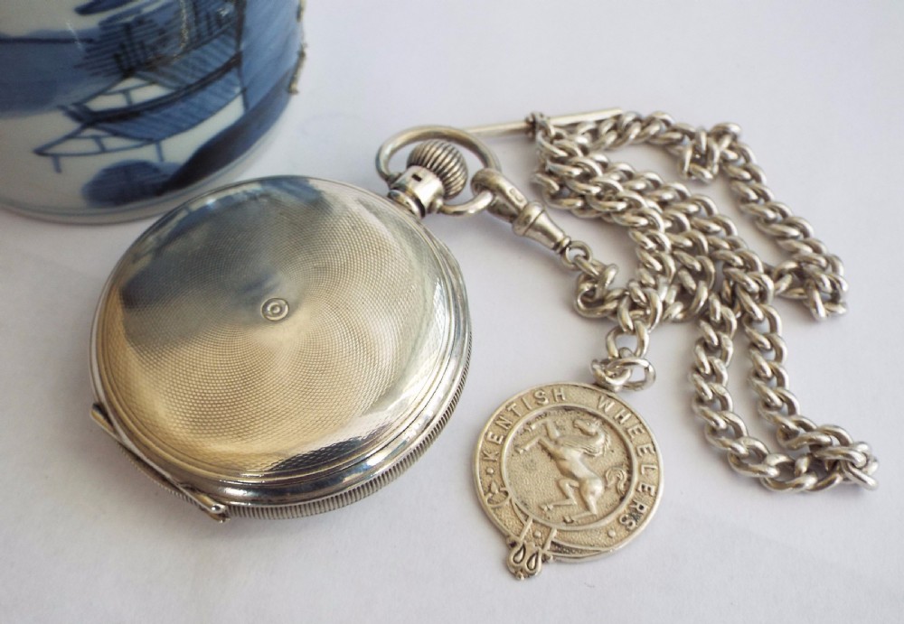1929 silver Record Dreadnought hunter pocket watch View V