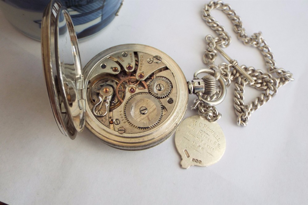 1929 silver Record Dreadnought hunter pocket watch View VI