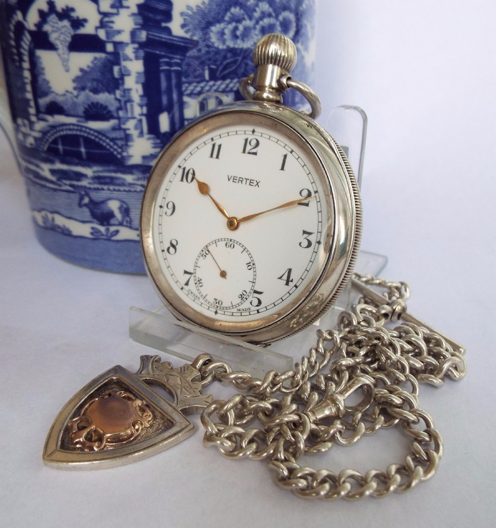 Antique silver Vertex pocket watch and albert