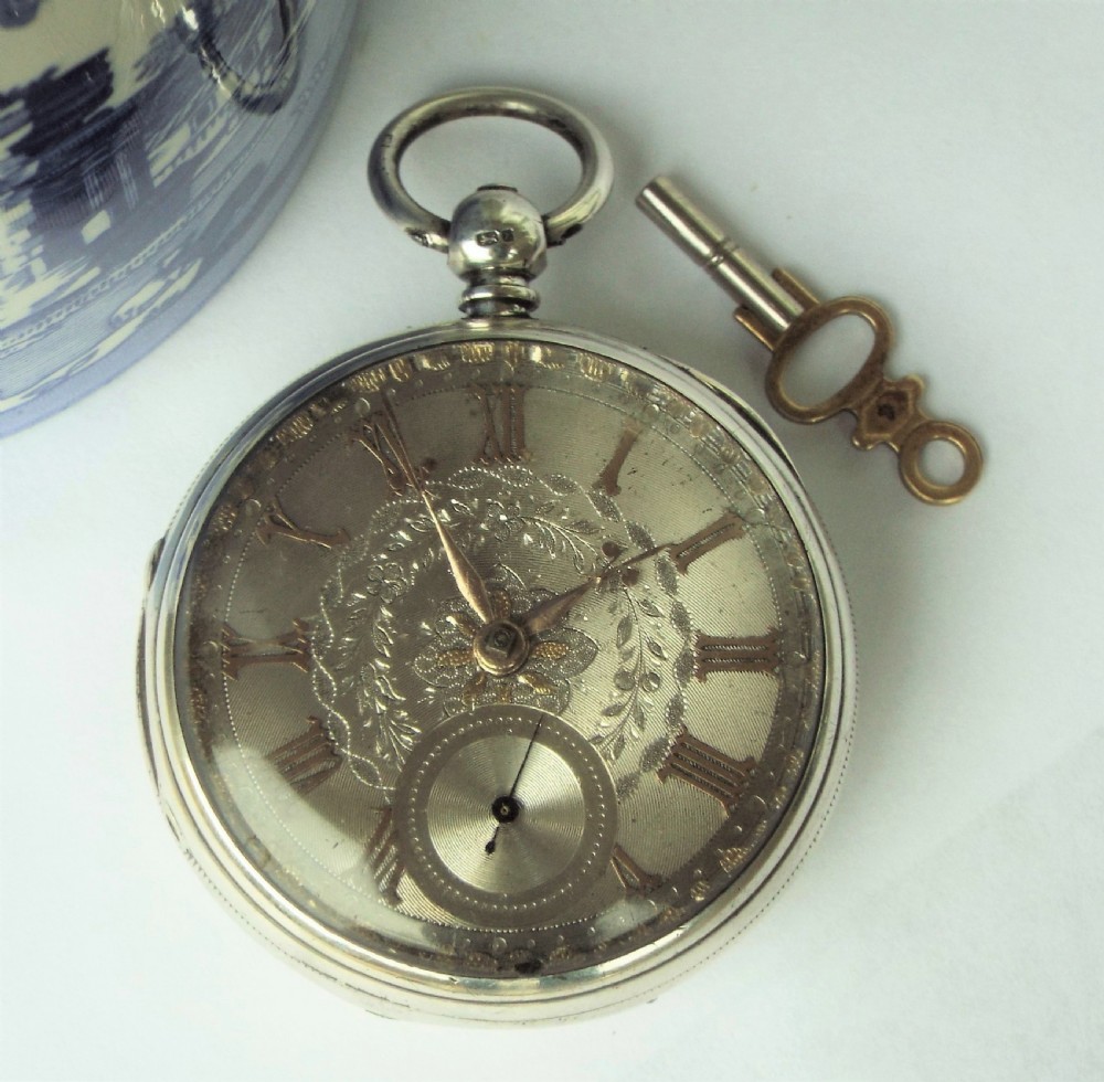 Antique silver fusee pocket watch, H Skerrett, Newcastle Under Lyne View II