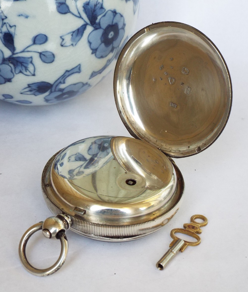 Antique silver fusee pocket watch, H Skerrett, Newcastle Under Lyne View V