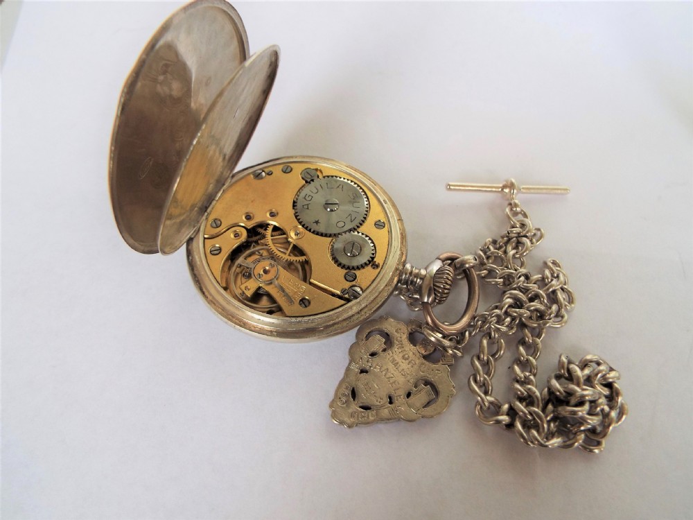 Silver Art Nouveau Aguila Suizo watch and chain View III
