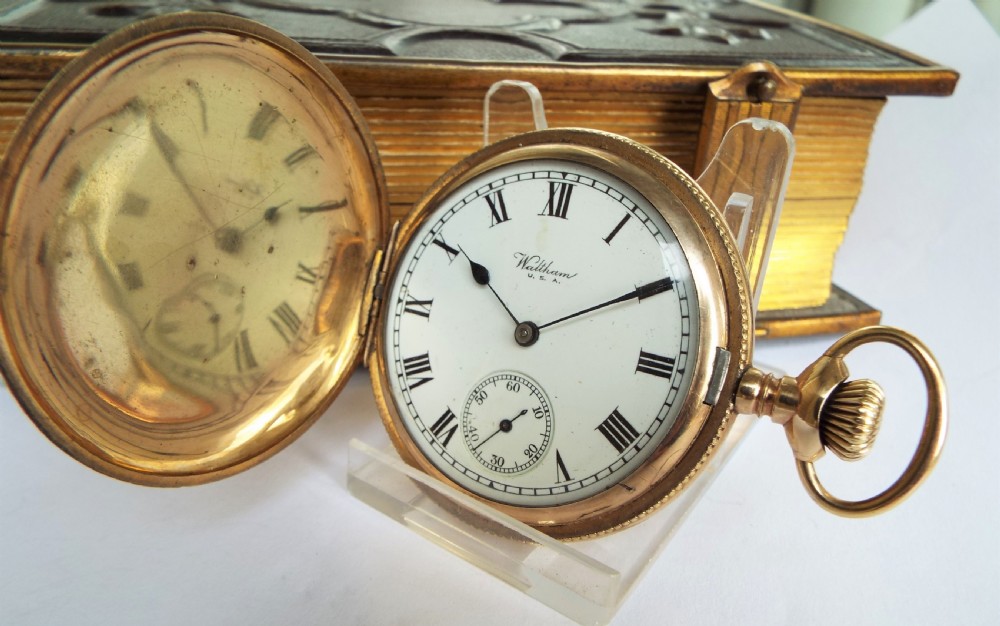 Art Nouveau Waltham full hunter pocket watch View III