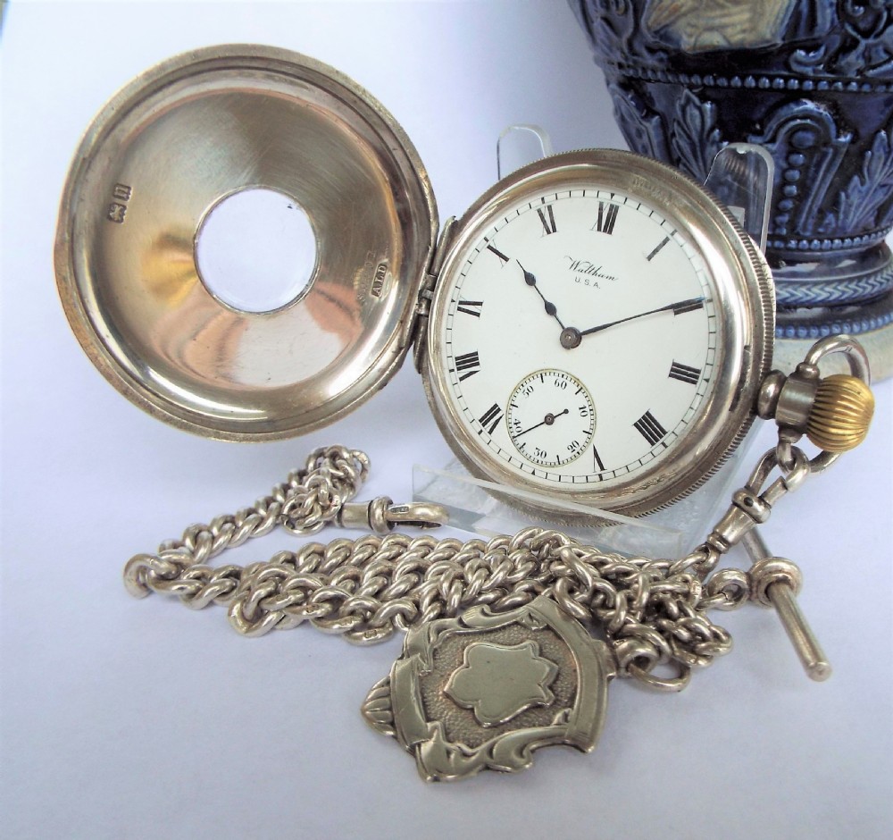 Antique silver Waltham half hunter pocket watch View III